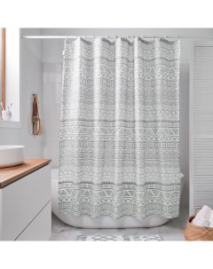Занавеска штора Nomads для ванной тканевая 180х180 см белая серая с кольцами Moroshka