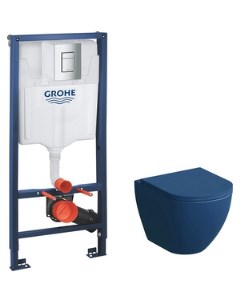 Комплект унитаза с инсталляцией Grohe сиденье микролифт синий матовый GR 4455BLMS 38772001 Grossman