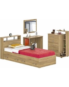 Комплект мебели Камелия спальня 14 кровать 90х200 с ящиками косметический стол с зеркалом комод дуб  Свк