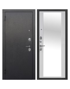 Дверь входная Гарда левая антик серебро белый ясень с зеркалом 860х2050 мм Ferroni