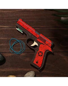 Сувенир деревянный игрушечный Резинкострел красный гранит 4 резинки Nobrand