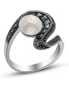 Кольцо с жемчугом и марказитами из серебра Silver-wings