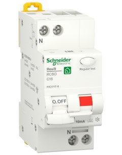Автоматический выключатель дифференц тока ДИФ 1P N С 16А 6000A 10мА тип A SE RESI9 Schneider electric