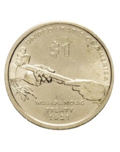 Памятная монета 1 доллар Трубка мира Сакагавея Коренные американцы США 2011 г в UNC Nobrand