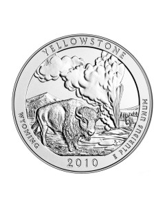 Памятная монета 25 центов квотер Национальные парки Йеллоустон США 2010 г в без обр Nobrand