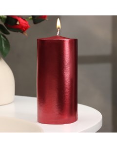 Свеча цилиндр парафиновая лакированная красный металлик 5 6 12 см Nobrand