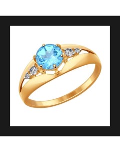 Кольцо из золота с голубым топазом и фианитами Sokolov
