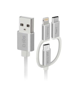 Дата кабель USB Micro USB с адапт Lightning и Type C 1 2 бел TECABLEUSBIP53189W Sbs