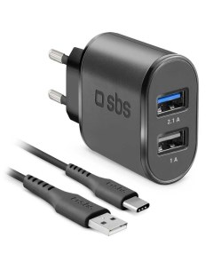 Сетевое зарядное устройство 2 USB порта 2 1А кабель USB Type C чёрный TEKITTRC2U2AFASTK Sbs