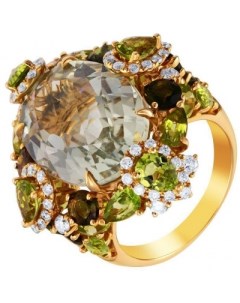 Кольцо с россыпью цветных и драгоценных камней из жёлтого золота Джей ви