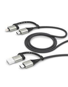 Дата кабель 4 в 1 Lightning USB C USB C USB A алюминий нейлон 1 2м 3А черный Deppa