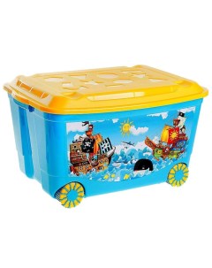 Ящик для игрушек на колёсах с аппликацией цвет голубой Nobrand