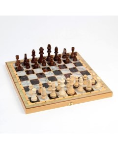 Настольная игра 3 в 1 Мрамор шахматы шашки нарды доска дерево 40х40 см Nobrand