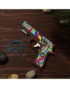 Сувенир деревянный игрушечный Резинкострел радужные линии 4 резинки Nobrand