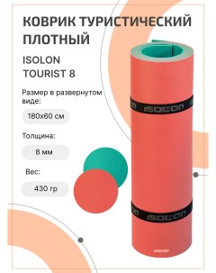 Коврик для туризма и отдыха классический Tourist 8 мм 180х60 см красный бирюзовый Isolon