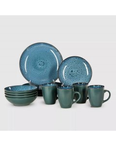 Сервиз столовыйнабор посуды синий на 4 персоны 16 предметов в подарочной коробке Meibo