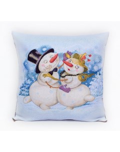 Наволочка Декоративная Гобеленовая 45х45 Влюбленные снеговики Студия текстильного дизайна
