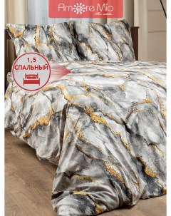 Комплект постельного белья Мако сатин 1 5 спальный микрофибра мрамор серый Amore mio