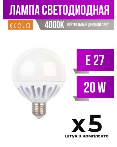 Лампа светодиодная E27 20W G95 4000K арт 498815 5 шт Ecola