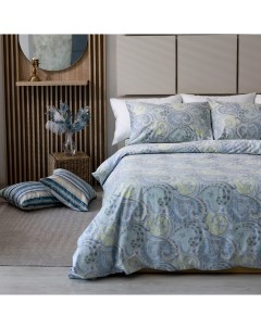 Комплект постельного белья 2 спальный голубой с зелёным Respect