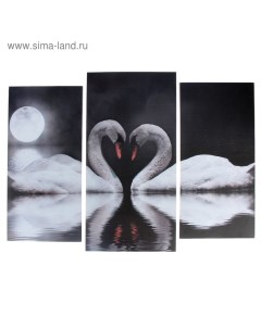 Модульная картина Лебеди под луной 2 25х52 1 30х60 60х80 см Nobrand