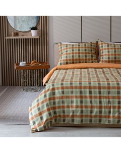 Комплект постельного белья 2 спальный зелёный с оранжевым Respect