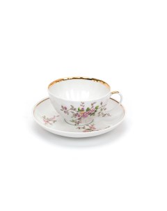 Чашка чайная с блюдцем Дулево Белый лебедь Цветение 275 мл фарфор Дулевский фарфор