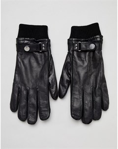 Черные кожаные перчатки с шерстяной подкладкой и манжетами в рубчик Ps paul smith