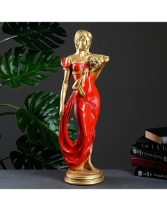 Фигура Девушка с букетом бронза красный 20х15х56см Хорошие сувениры