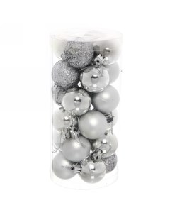 Набор шаров на ель Микс фактур 201 0625 24 шт 4 см серебро Серпантин