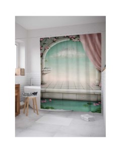 Штора занавеска для ванной из сатена с крючками Цветочный дворец 200х180 см Joyarty