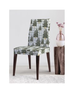 Декоративный велюровый чехол на стул со спинкой Лес с елками зимой Joyarty