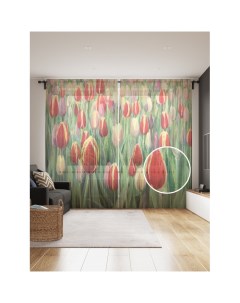 Фототюль Тюльпановый рай 2 полотна со шторной лентой 50 крючков 145x265 см Joyarty