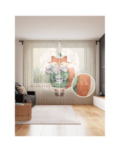 Фототюль Уютный лисенок 2 полотна со шторной лентой 50 крючков 145x265 см Joyarty