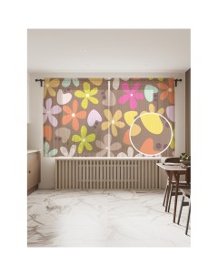 Фототюль Яркий цветочный минимализм 2 полотна со шторной лентой 50 крючков 145x180 см Joyarty