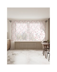Фототюль Розовые цветы 2 полотна со шторной лентой 50 крючков 145x180 см Joyarty