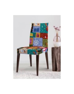 Декоративный чехол на стул Праздник в красках со спинкой велюровый Joyarty