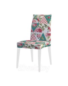 Декоративный чехол на стул Цветы в треугольниках со спинкой велюровый Joyarty