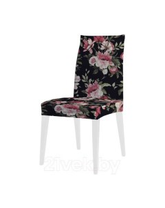Декоративный чехол на стул Большие розовые цветы со спинкой велюровый Joyarty