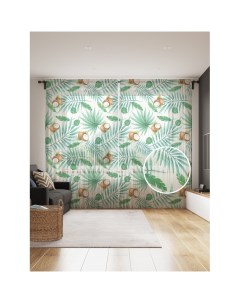 Фототюль Кокосовые пальмы 2 полотна со шторной лентой 50 крючков 145x265 см Joyarty