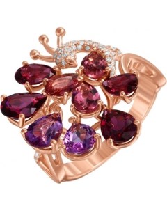 Кольцо с россыпью цветных и драгоценных камней из красного золота Джей ви