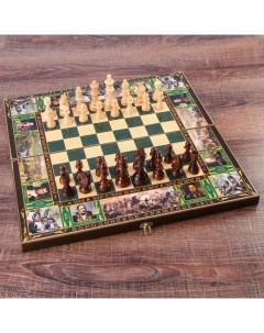 Настольная игра 3 в 1 Бородино шахматы шашки нарды доска дерево 50х50 см Nobrand
