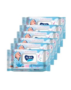 Детские влажные салфетки Ultra Comfort с алоэ и витамином Е 120 шт 6 упаковок Aura