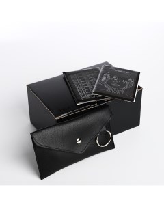 Подарочный набор поясная сумка две обложки для паспорта цвет черный Nobrand
