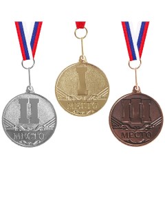 Медаль призовая 083 диам 3 5 см 1 место цвет зол с лентой Командор