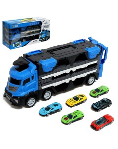 Парковка 2 в 1 truck 6 машинок трансформируется в автотрек звук цвет синий Nobrand