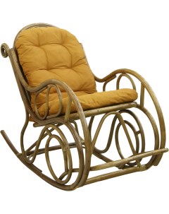 Кресло качалка Medium Brown с подушками жёлтый Rattan grand