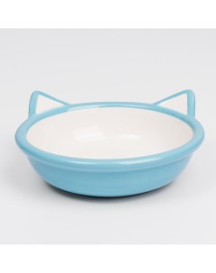 Миска керамическая с ушками для кошек 130 мл 13x5 см голубая Petmax