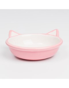 Миска керамическая с ушками для кошек 130 мл 13x5 см розовая Petmax