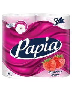 Бумага туалетная Strawberry Dream 4шт в уп 3 слойные 140 листов аромат клубники Papia